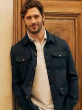 Faconnable Men's navy blue Utility Jacket with Olive Lining and blue